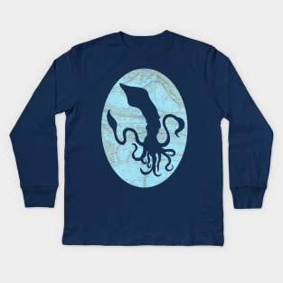 Squid cut from 1856 Atlantic Ocean Map Kids Long Sleeve T-Shirt